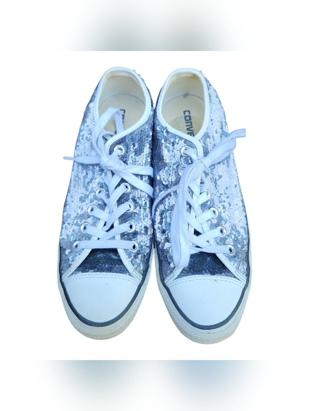 Converse Chuck Taylor All Star Low Top Silver Sequins Women Size 9 Punk Alt Girl
